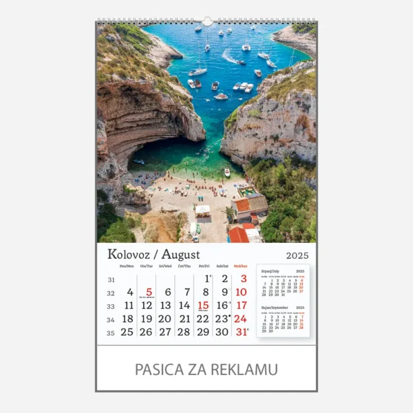 Zidni kalendar Hrvatska 2025 - kolovoz