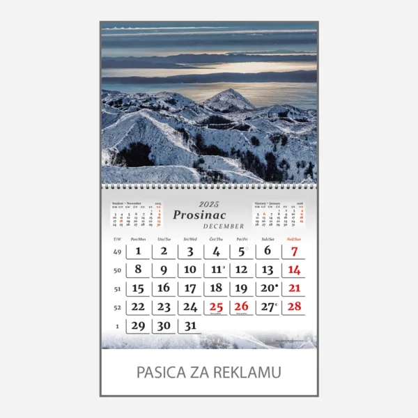 Zidni kalendar Krajolici Hrvatska 2025 - prosinac