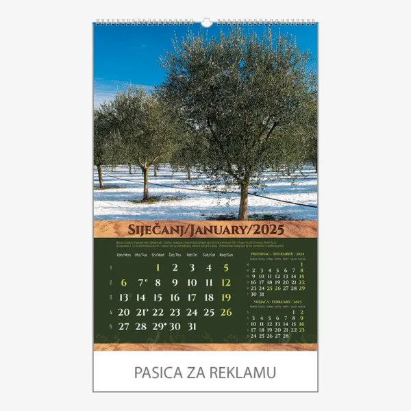 Zidni kalendar Masline 2025 - siječanj