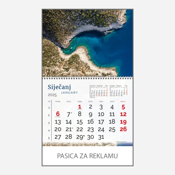 Zidni kalendar Obala i more 2025 - siječanj