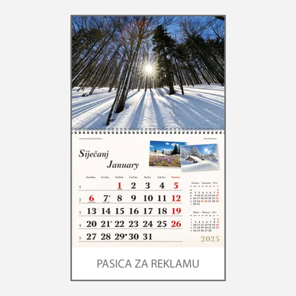 Zidni kalendar Plavo zelena Hrvatska 2025 - siječanj