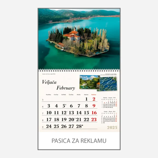 Zidni kalendar Plavo zelena Hrvatska 2025 - veljača