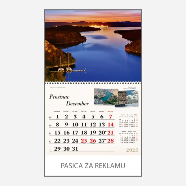 Zidni kalendar Plavo zelena Hrvatska 2025 - prosinac