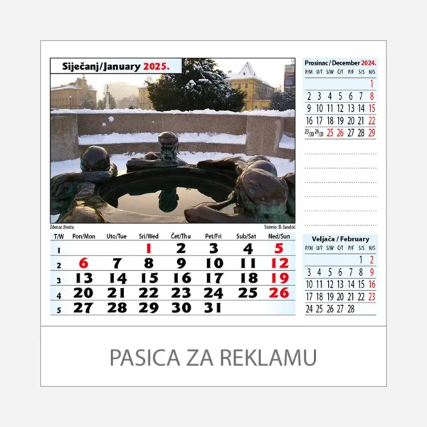 Stolni kalendar Zagreb 2025 - siječanj