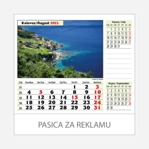 Stolni kalendar Zeleno plava Hrvatska 2025 - kolovoz